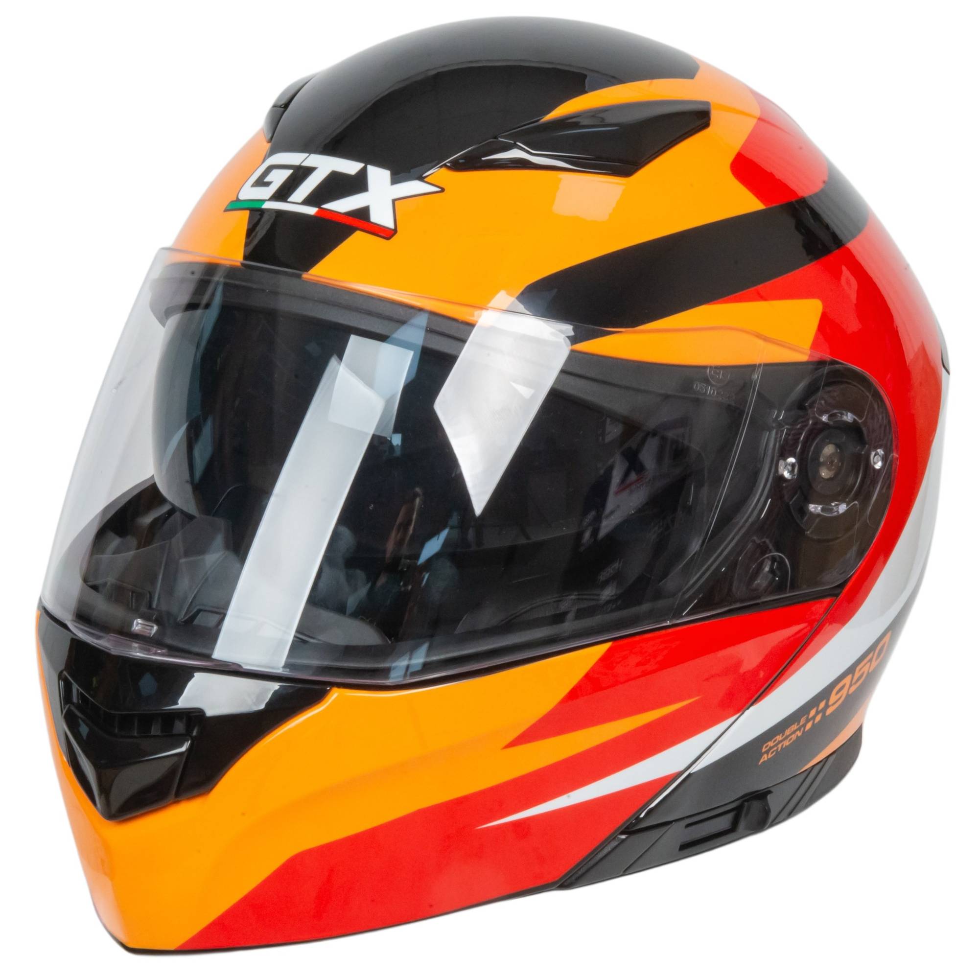 Шлем мото модуляр GTX 550 №2 (L) BLACK/WHITE ORANGE RED (2 визора)